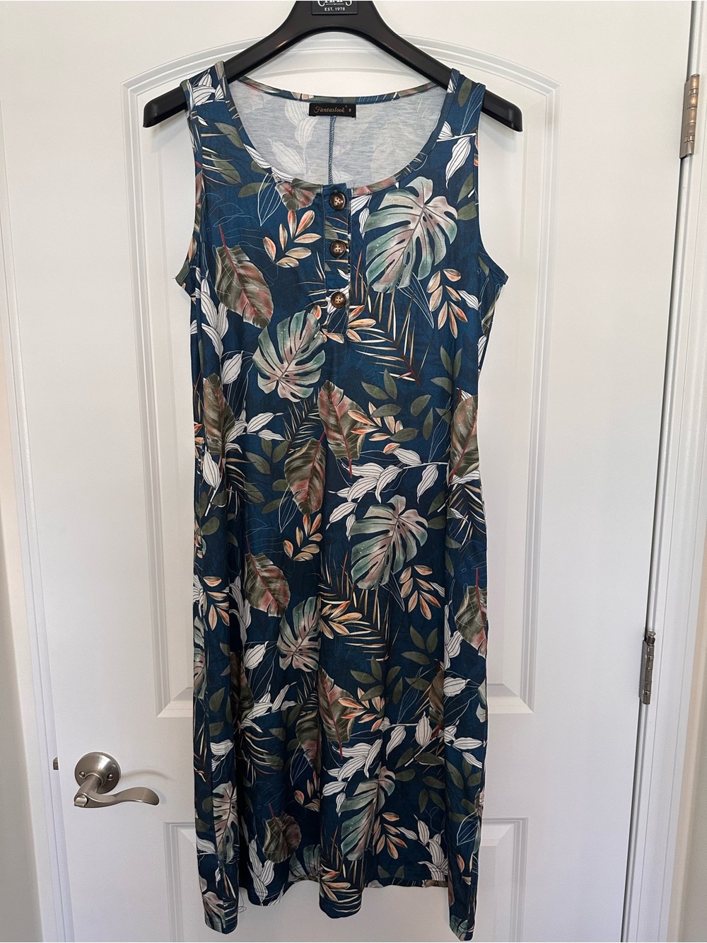 Sleeveless Tropical Print Midi Dress - Teal Green by Fantaslook